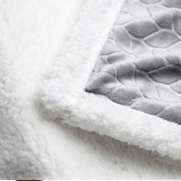 Luxury Reversible Sherpa Throw Blanket Grey. New - Picture 3 of 5